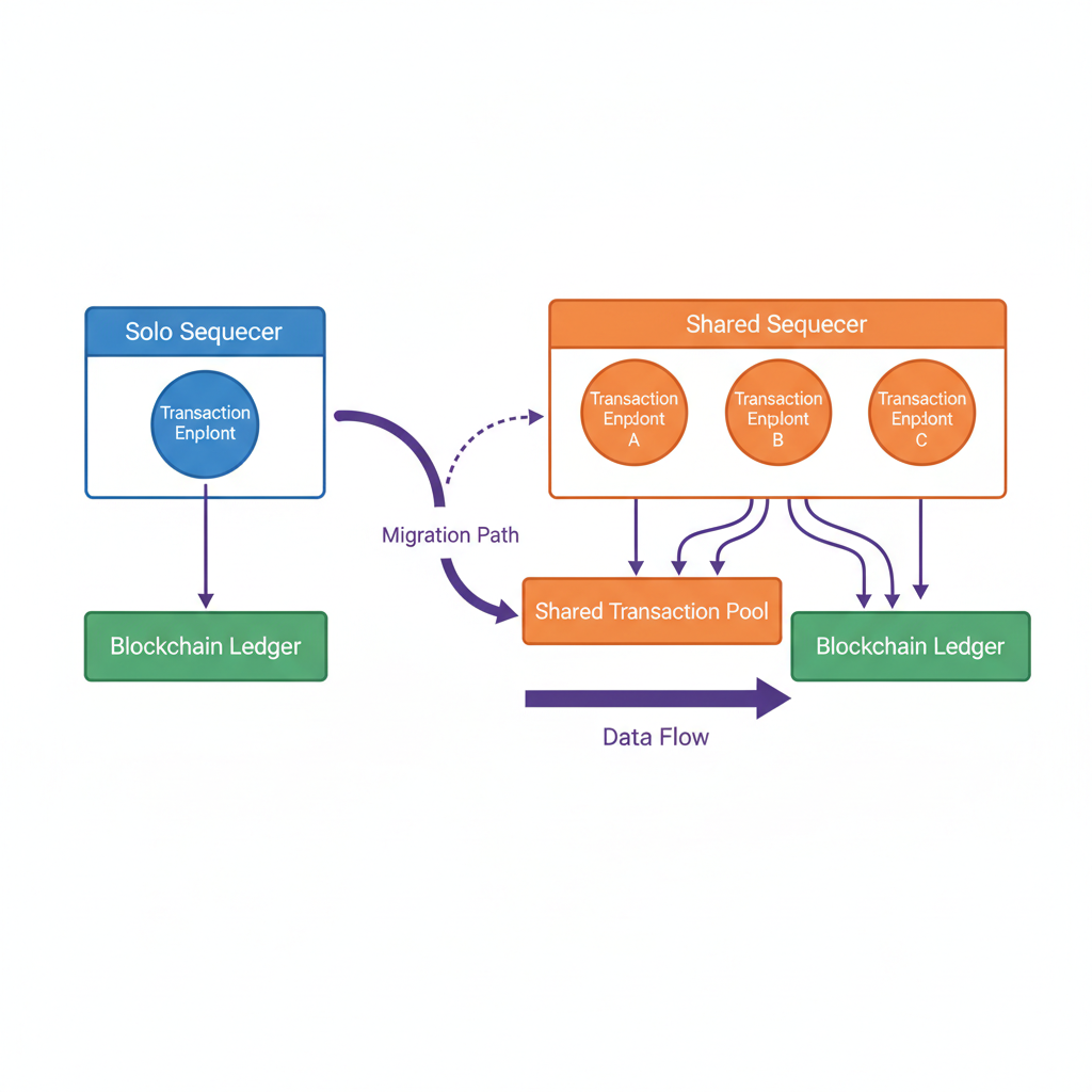 migrating transaction endpoints from solo to shared sequencer, data flow arrows