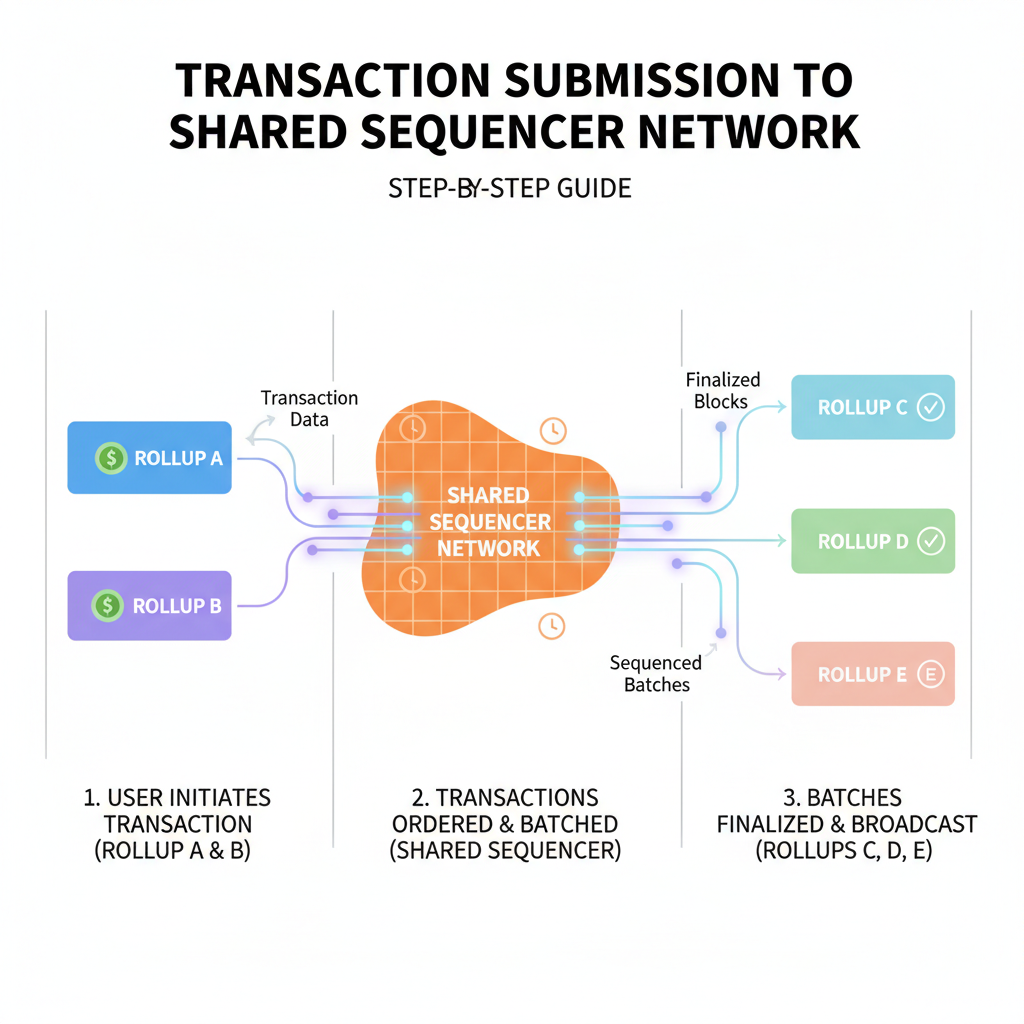 transaction submission to shared sequencer network diagram, pulsing data flows between rollups